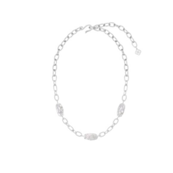 NEW KENDRA SCOTT women's ashlyn mixed chain rhodium necklace in ivory other of p